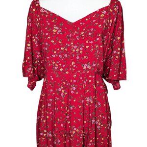 Vintage Cottagecore Erika & Co. Red Floral Tie Waist Maxi Dress Size 3X Prairie